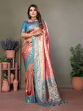 Vedant Vastram Tissue Silk Leheriya Design Kanjeevaram Silk Saree - Peach