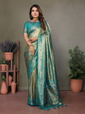 Vedant Vastram Tissue Silk Leheriya Design Kanjeevaram Silk Saree - Rama