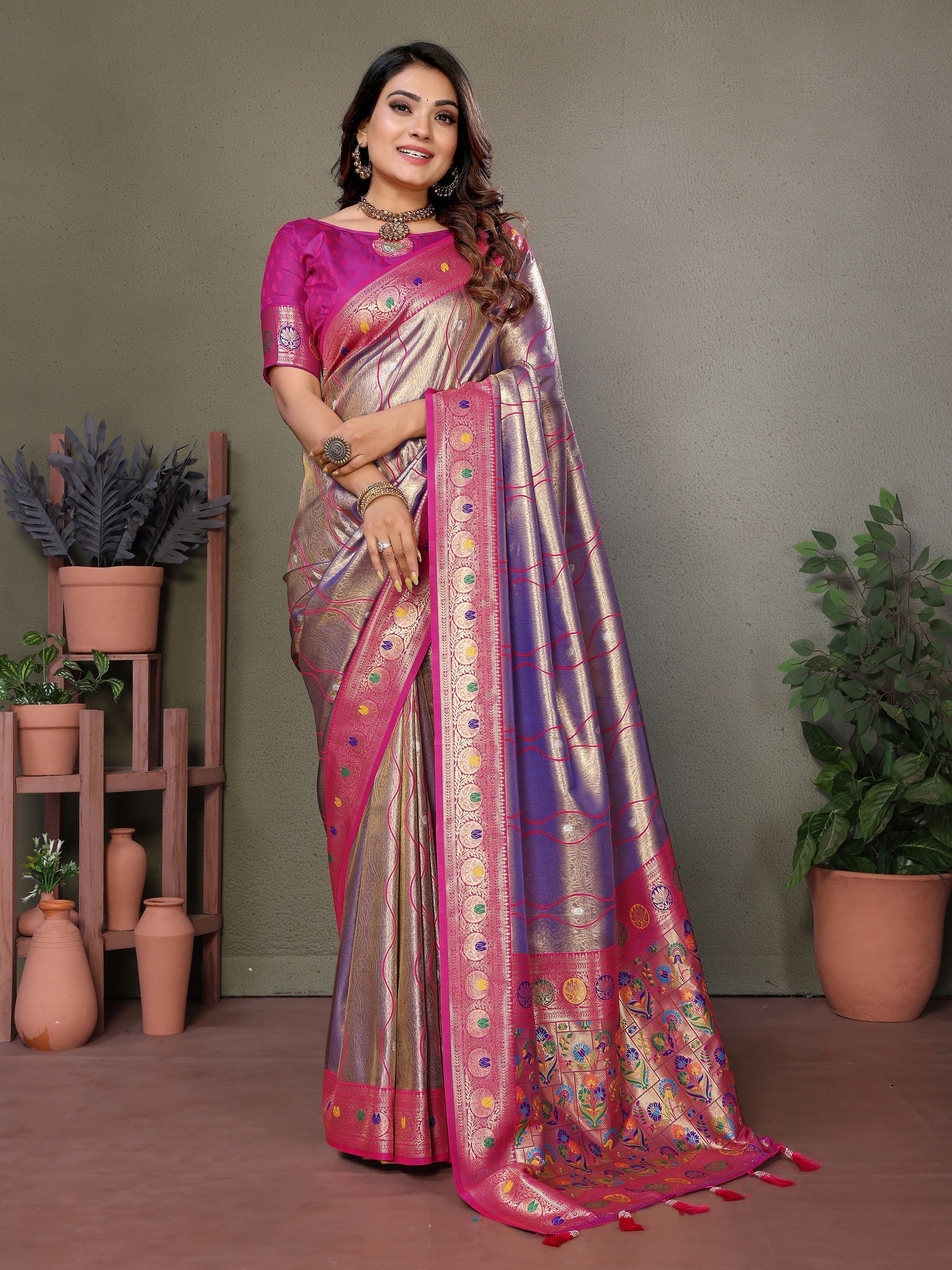 Vedant Vastram Tissue Silk Leheriya Design Kanjeevaram Silk Saree - Sky Blue