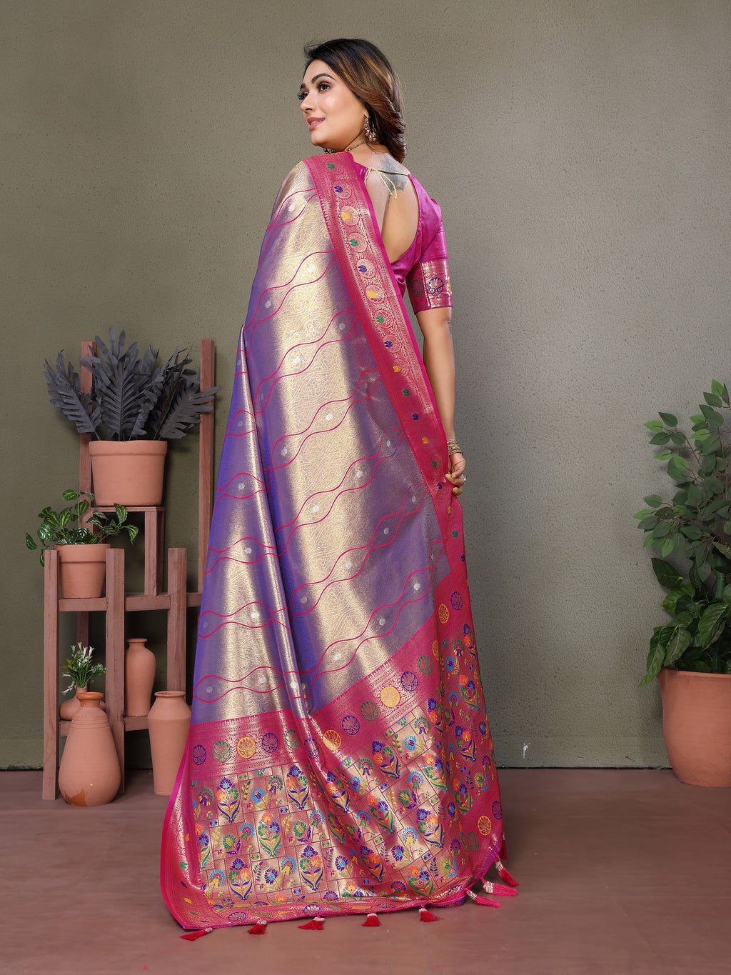 Vedant Vastram Tissue Silk Leheriya Design Kanjeevaram Silk Saree - Sky Blue