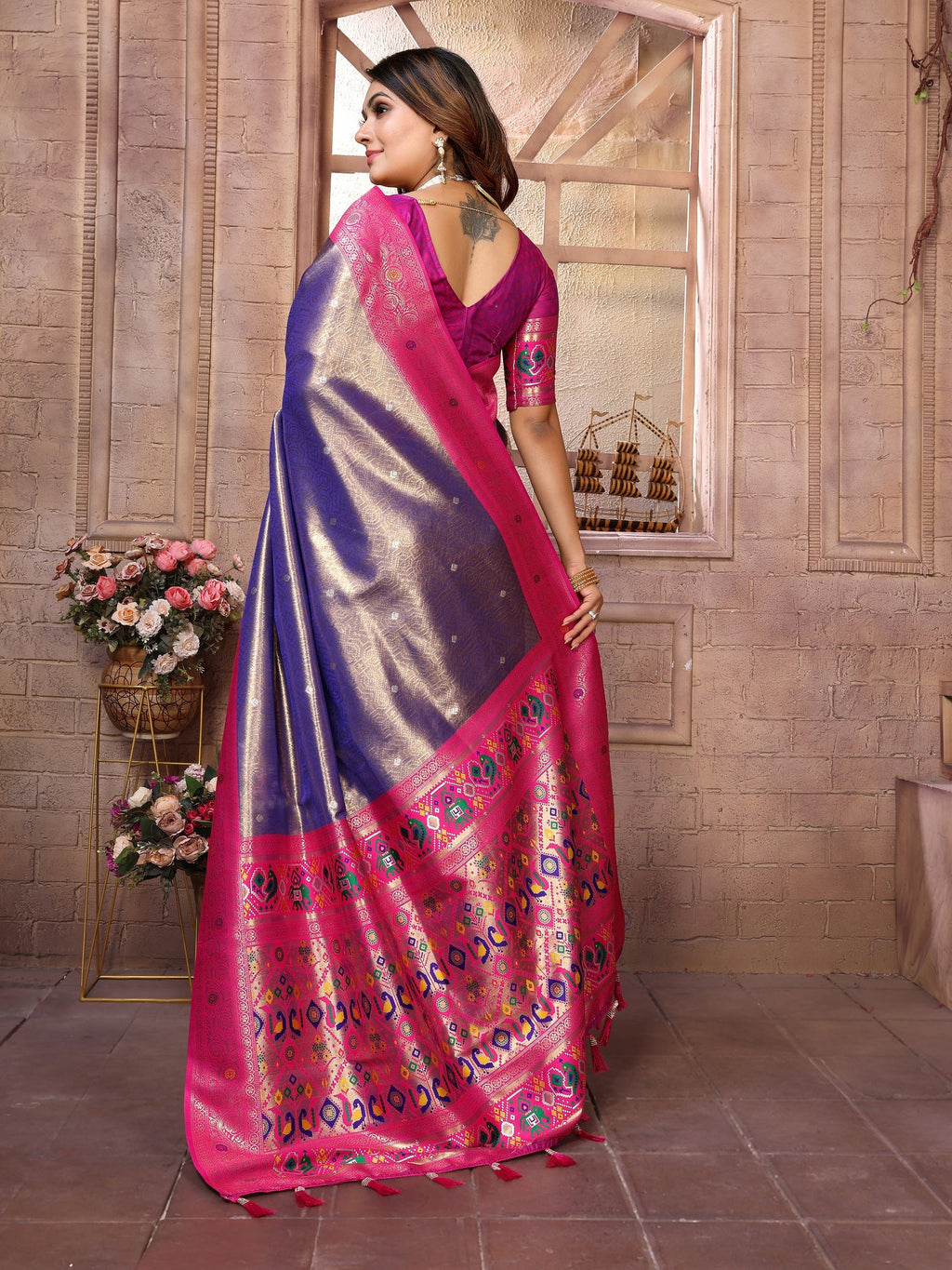 Vedant Vastram Tissue Silk Paithani Silk Saree - Blue