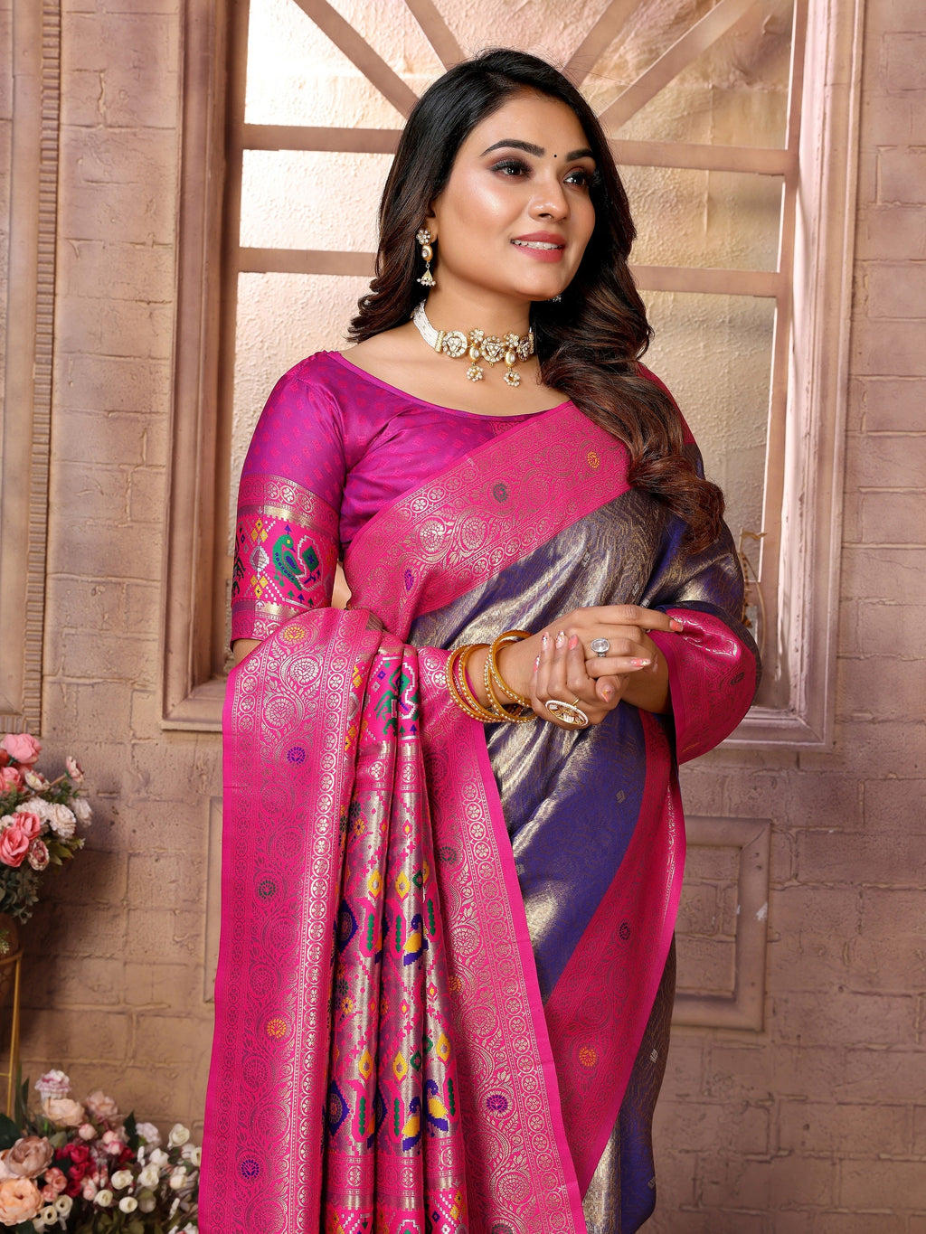 Vedant Vastram Tissue Silk Paithani Silk Saree - Blue