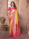 Vedant Vastram Tissue Silk Paithani Silk Saree - Mustard