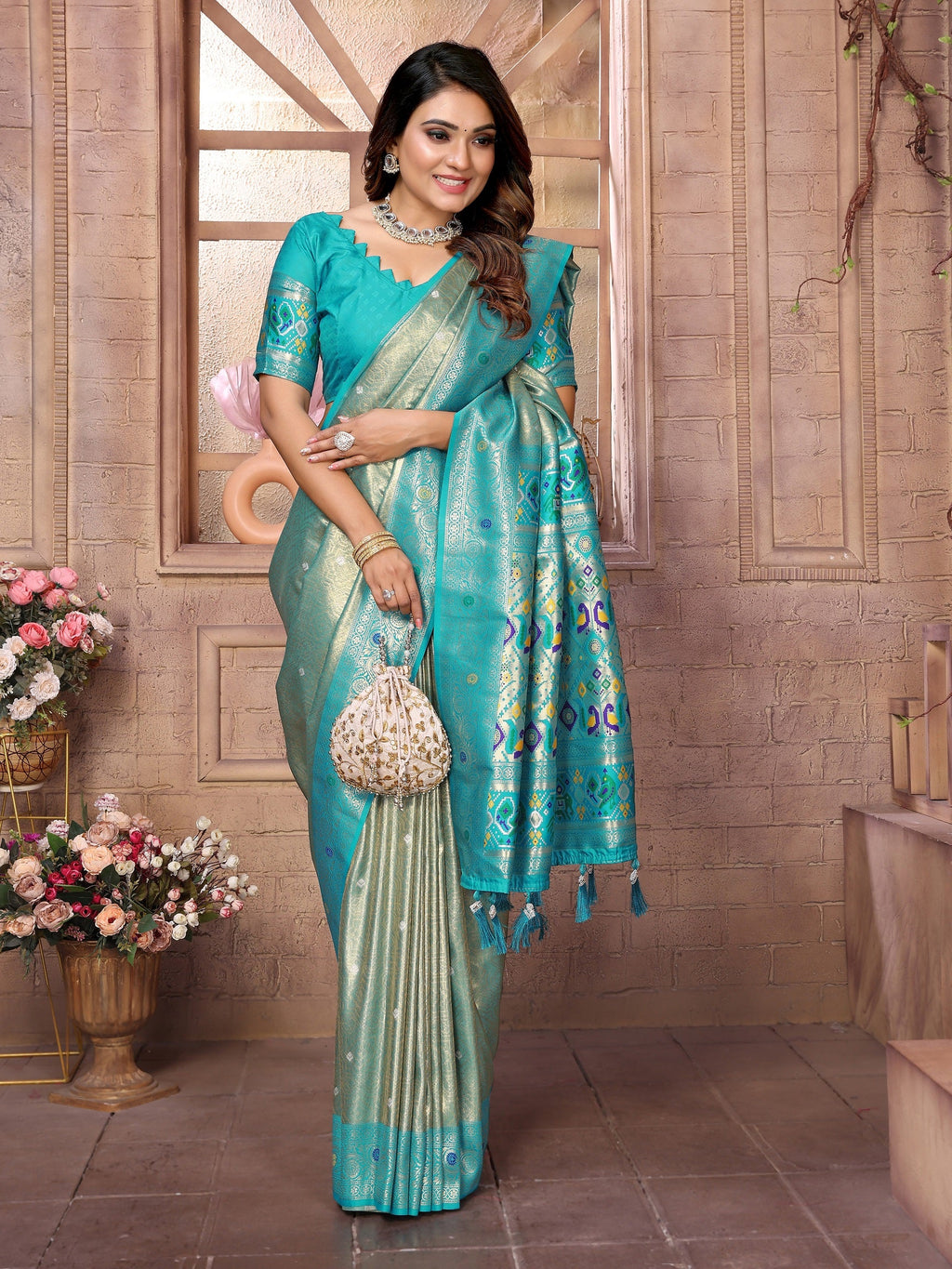 Vedant Vastram Tissue Silk Paithani Silk Saree - Rama