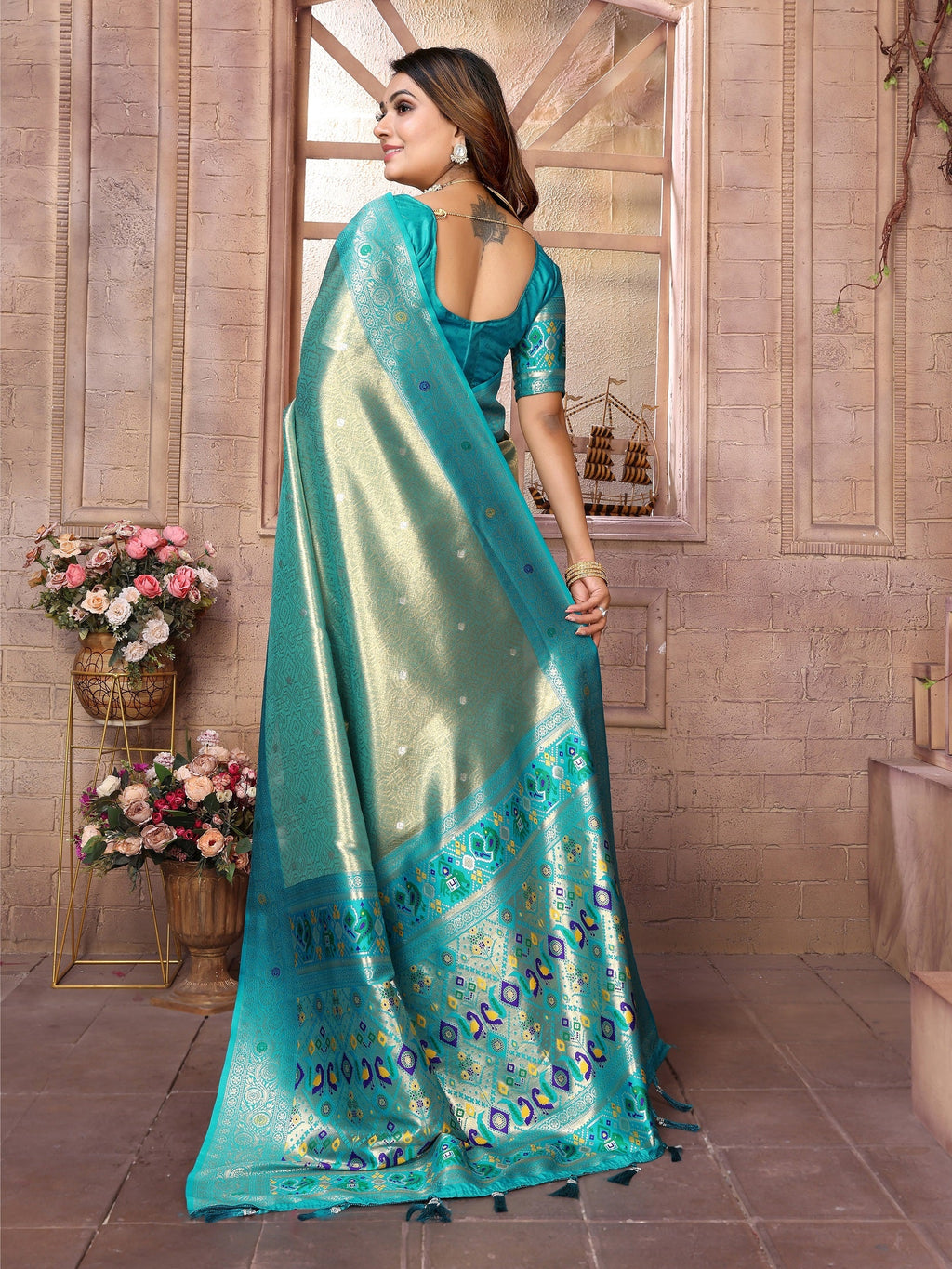Vedant Vastram Tissue Silk Paithani Silk Saree - Rama