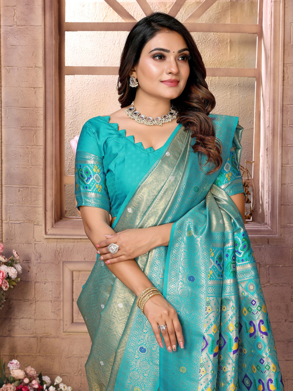 Vedant Vastram Tissue Silk Paithani Silk Saree - Rama