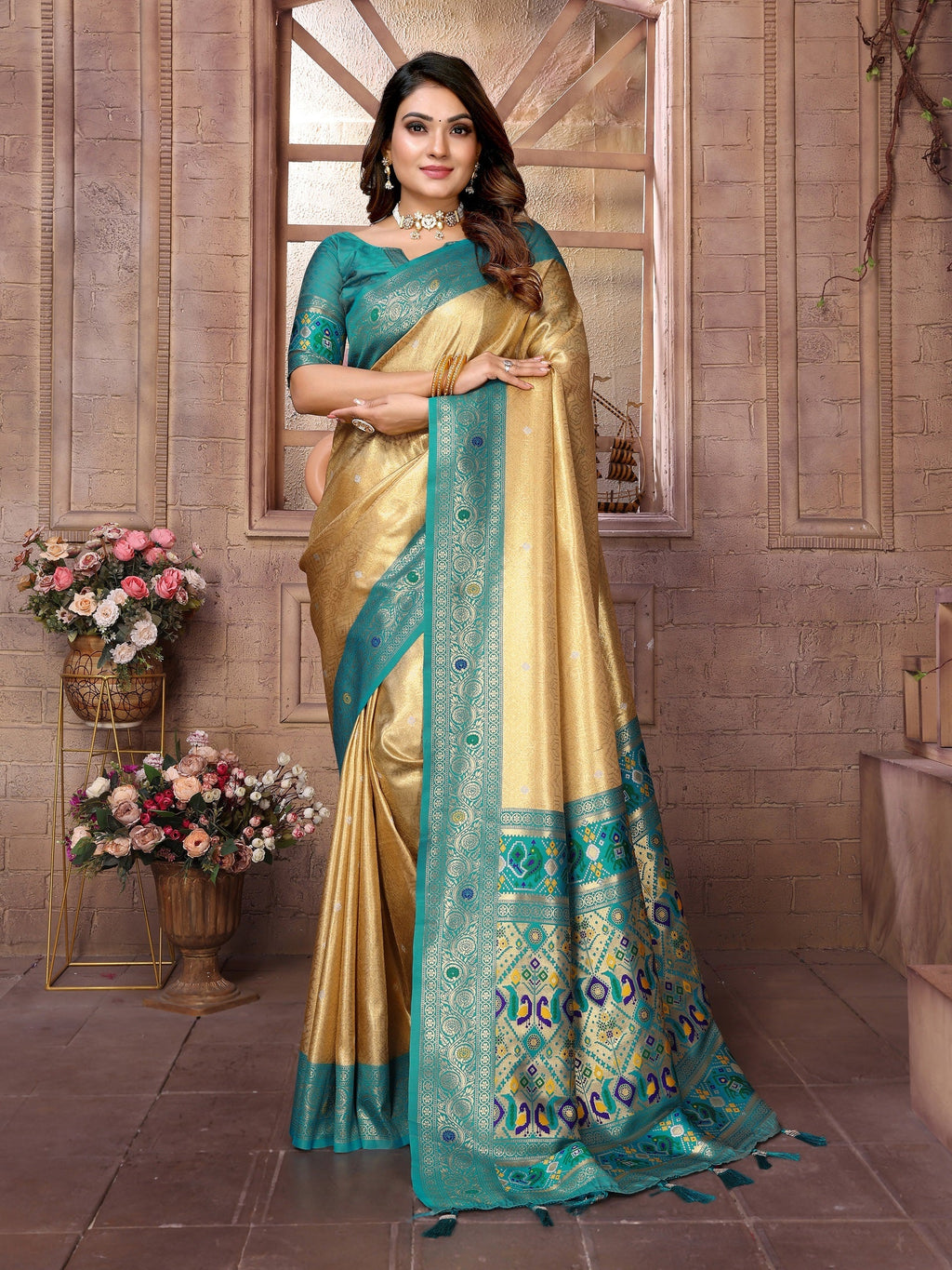 Vedant Vastram Tissue Silk Paithani Silk Saree - Yellow