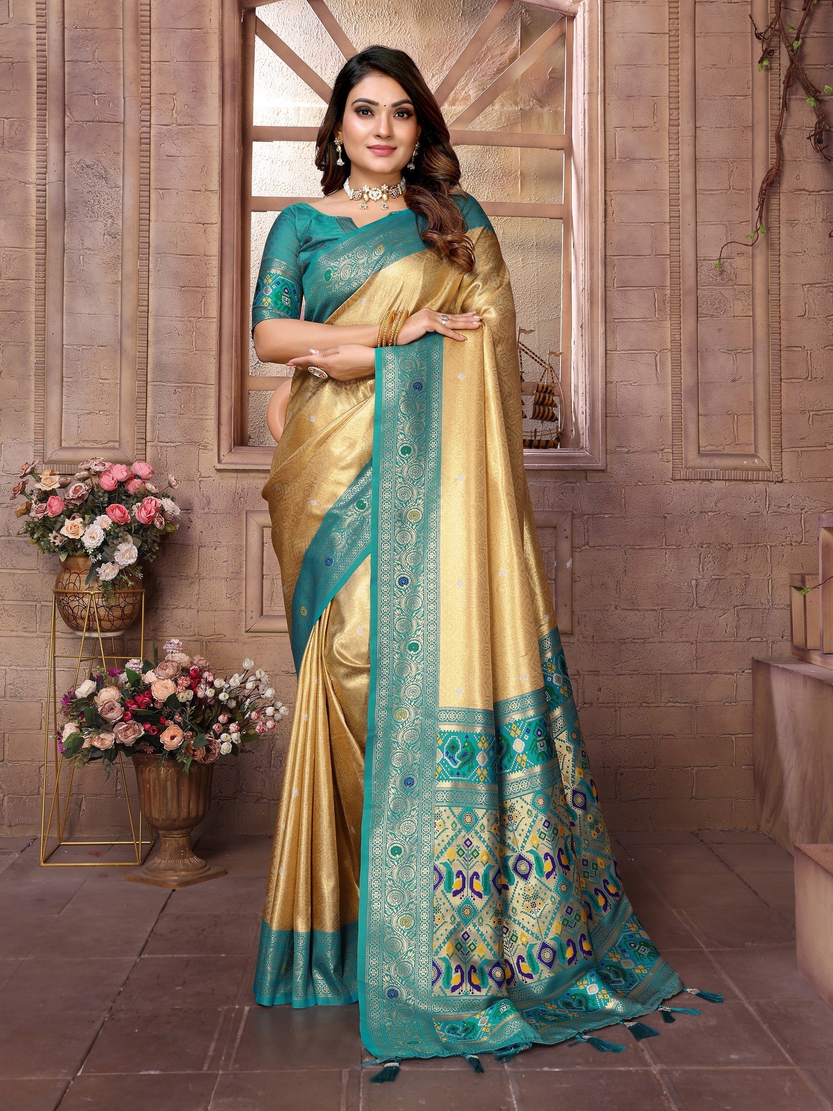 Vedant Vastram Tissue Silk Paithani Silk Saree - Yellow