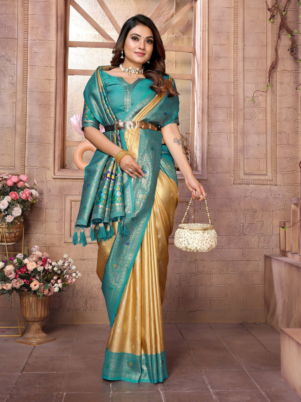 Vedant Vastram Tissue Silk Paithani Silk Saree - Yellow