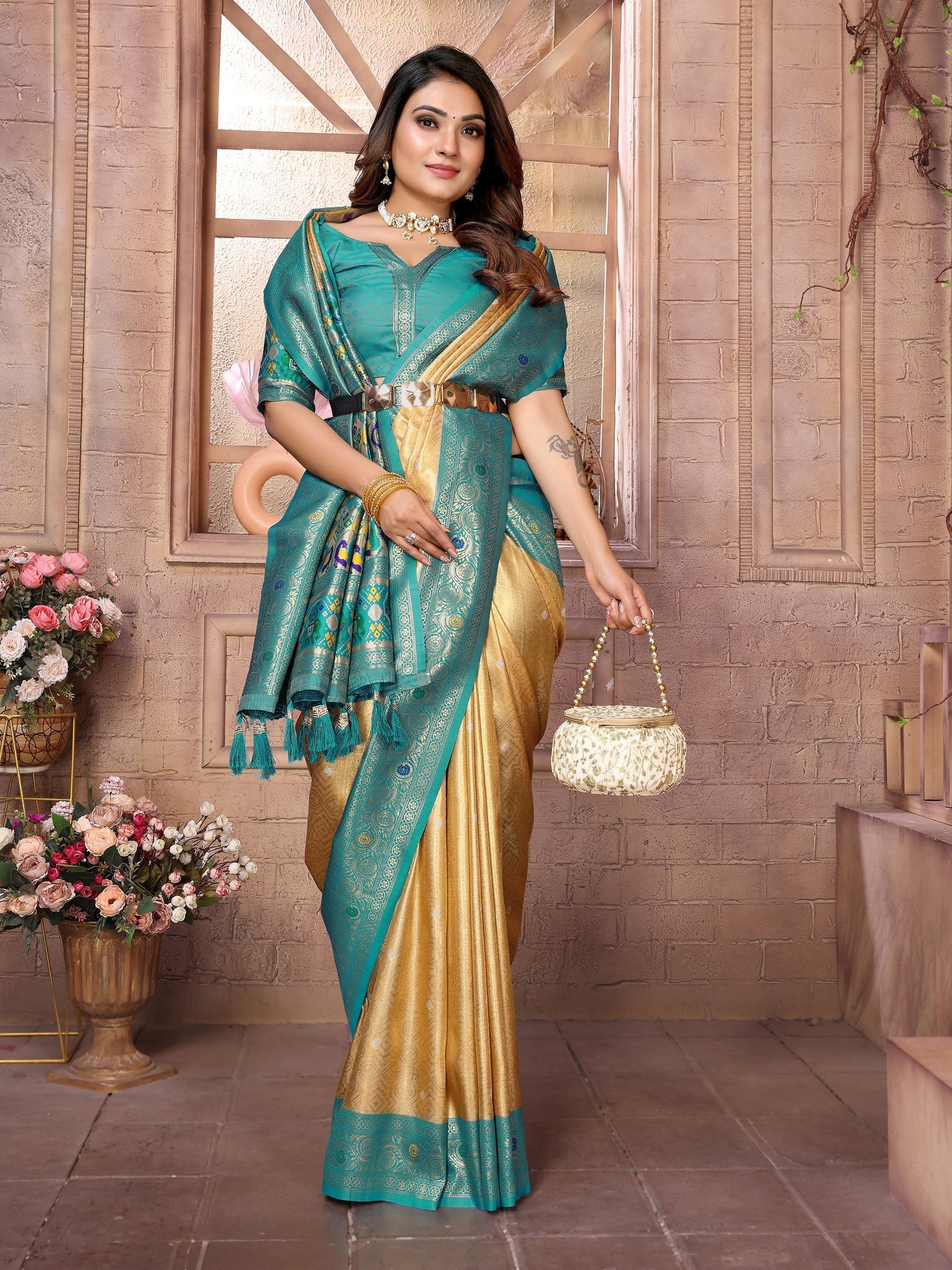 Vedant Vastram Tissue Silk Paithani Silk Saree - Yellow