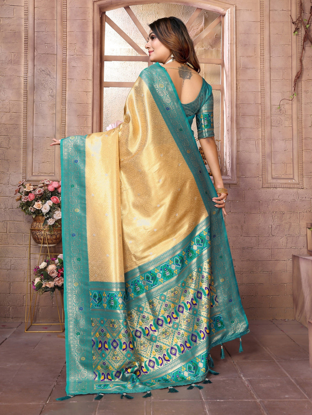 Vedant Vastram Tissue Silk Paithani Silk Saree - Yellow