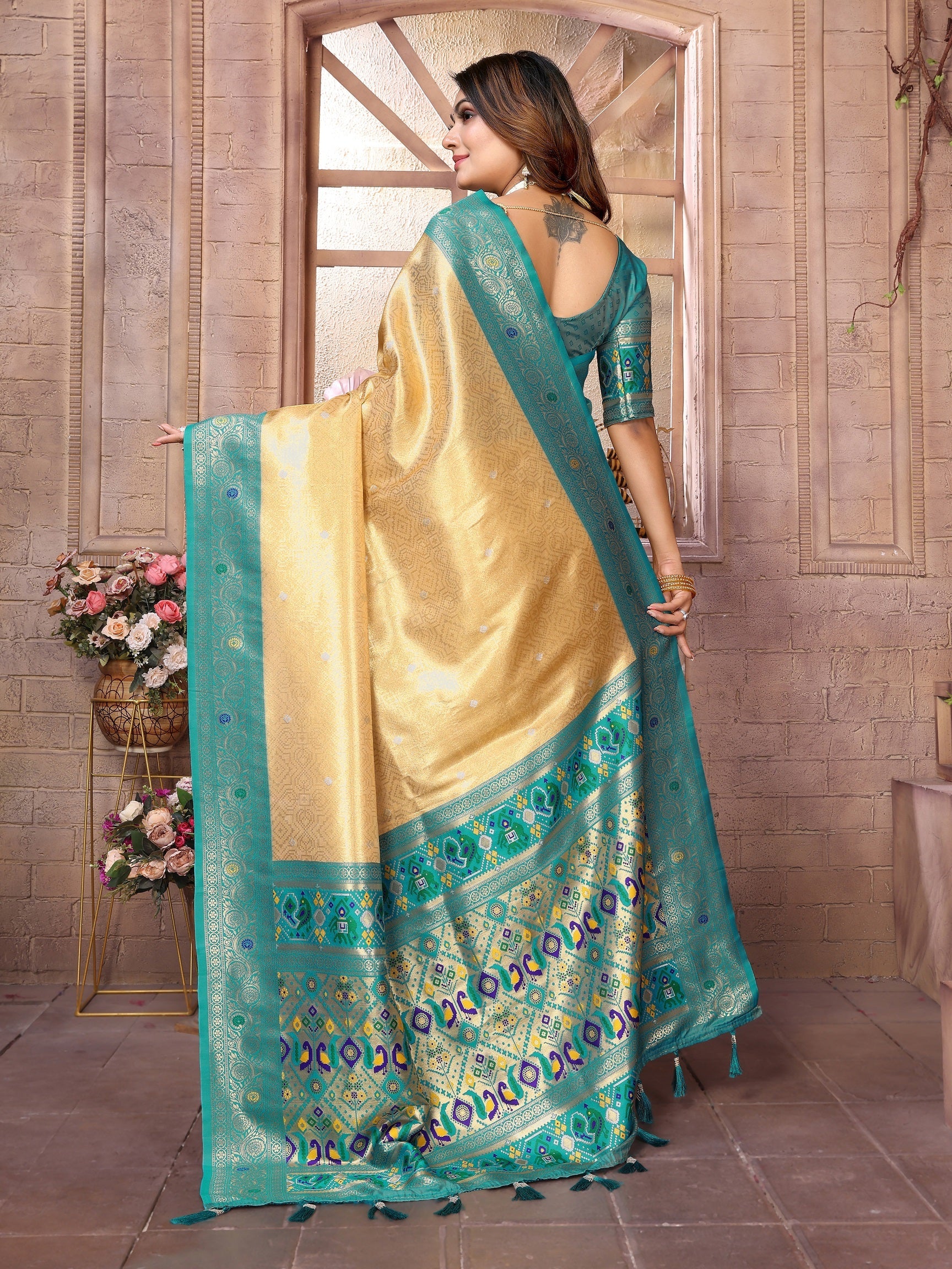Vedant Vastram Tissue Silk Paithani Silk Saree - Yellow