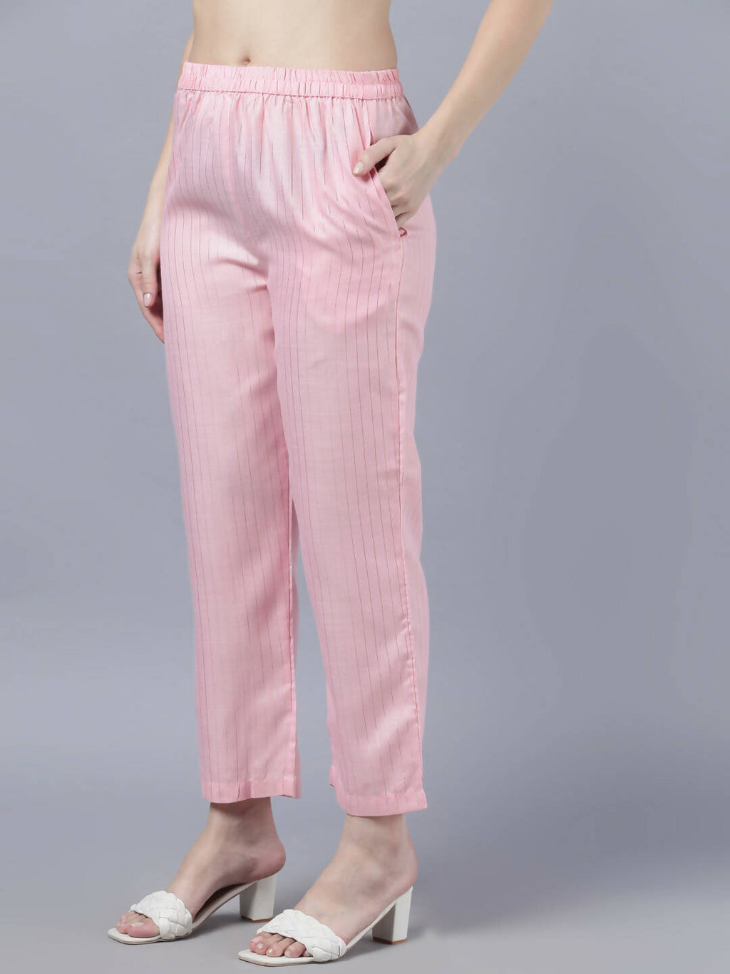 Myshka Women Pink Panelled Pure Cotton Kurta with Trousers With Dupatta Set