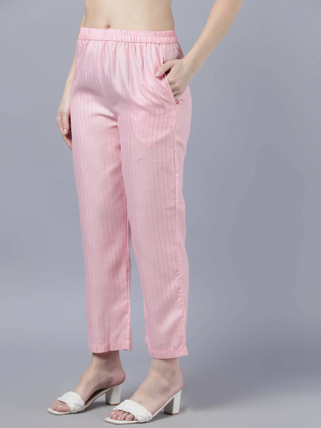 Myshka Women Pink Panelled Pure Cotton Kurta with Trousers With Dupatta Set