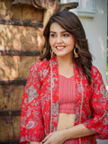 Yufta Muslin Red Co-ord Set With Crop Top And Pant