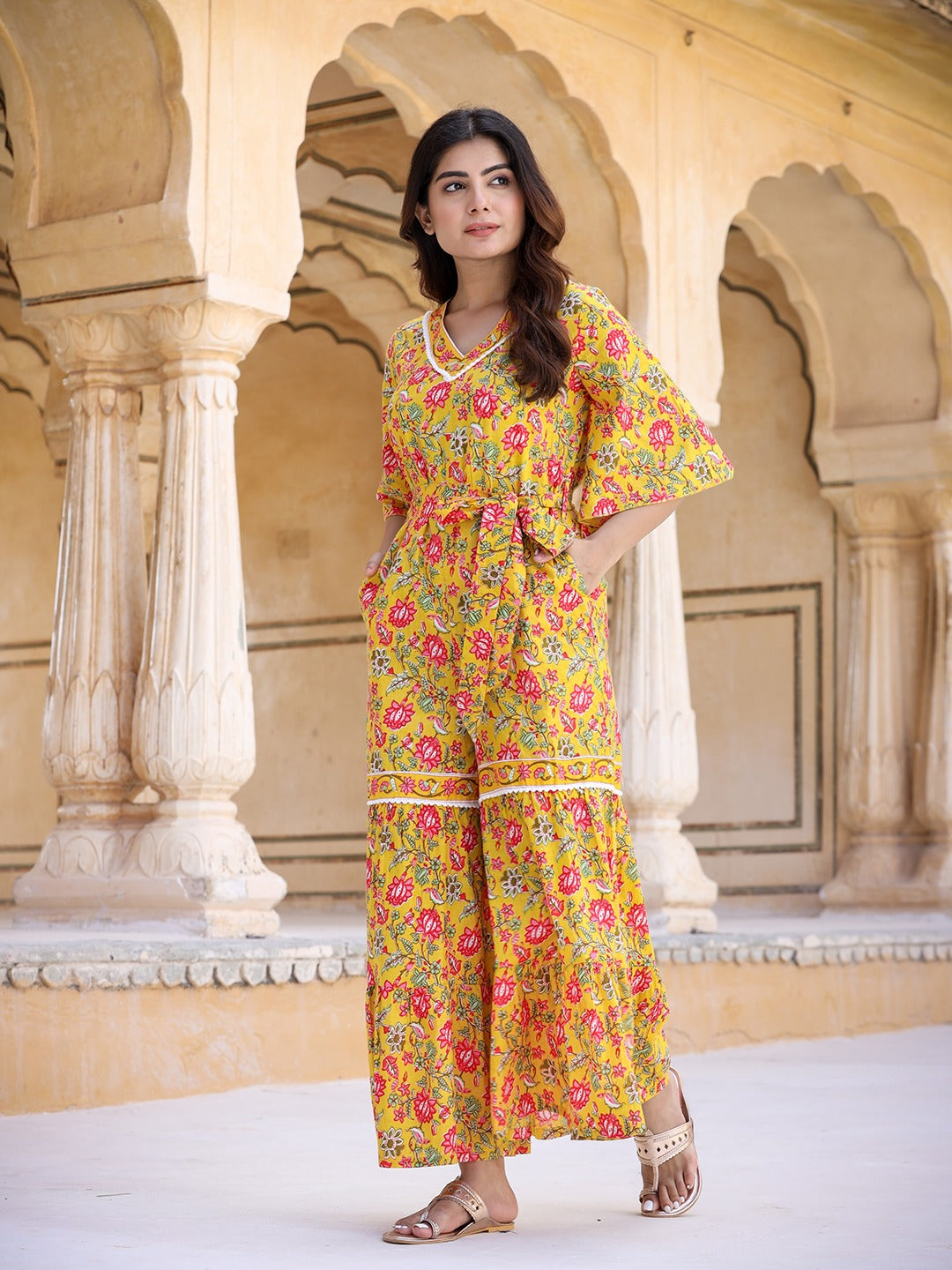 Yufta Mustard Printed Jumpsuit