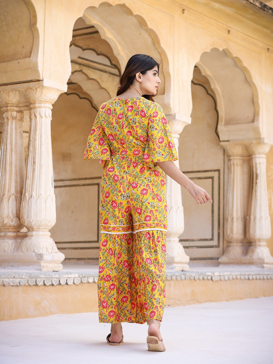 Yufta Mustard Printed Jumpsuit