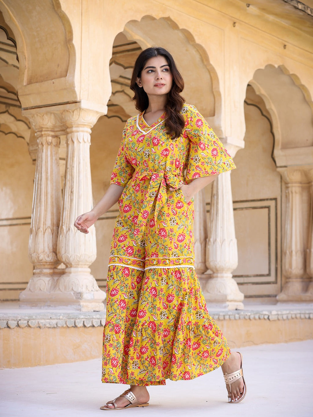 Yufta Mustard Printed Jumpsuit