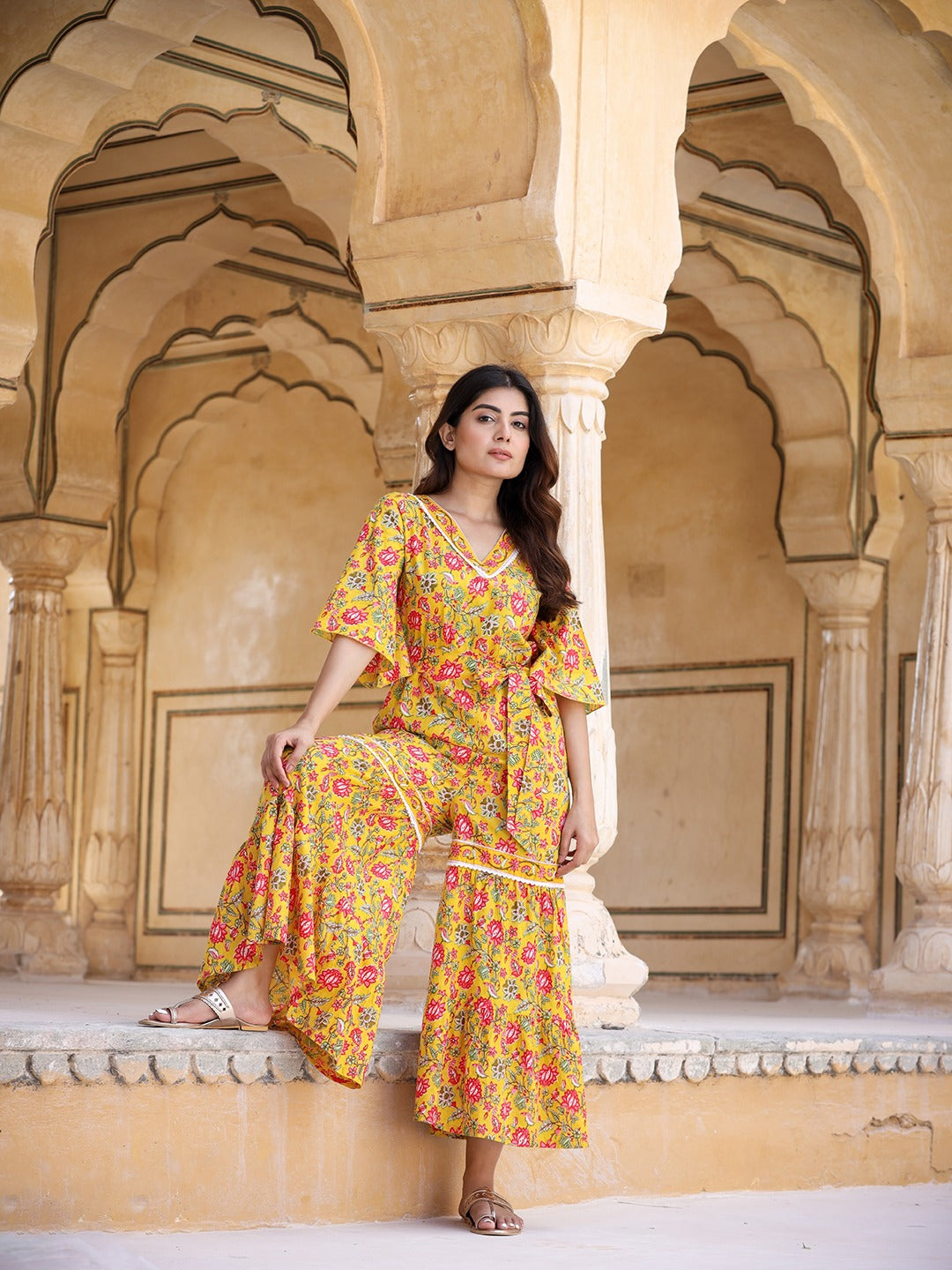 Yufta Mustard Printed Jumpsuit