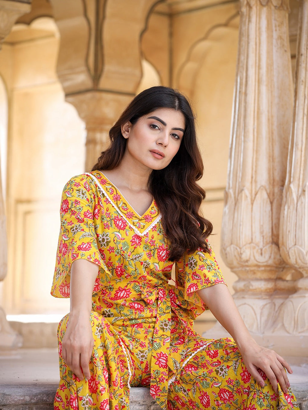 Yufta Mustard Printed Jumpsuit