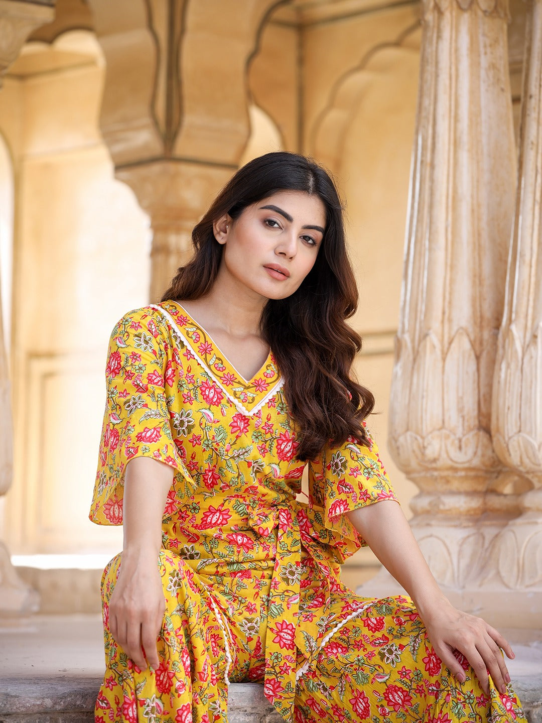 Yufta Mustard Printed Jumpsuit