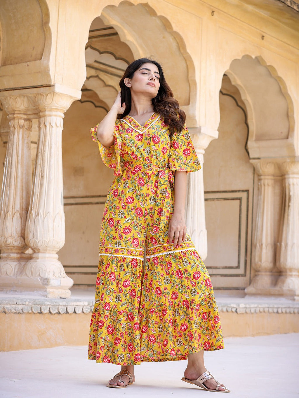 Yufta Mustard Printed Jumpsuit
