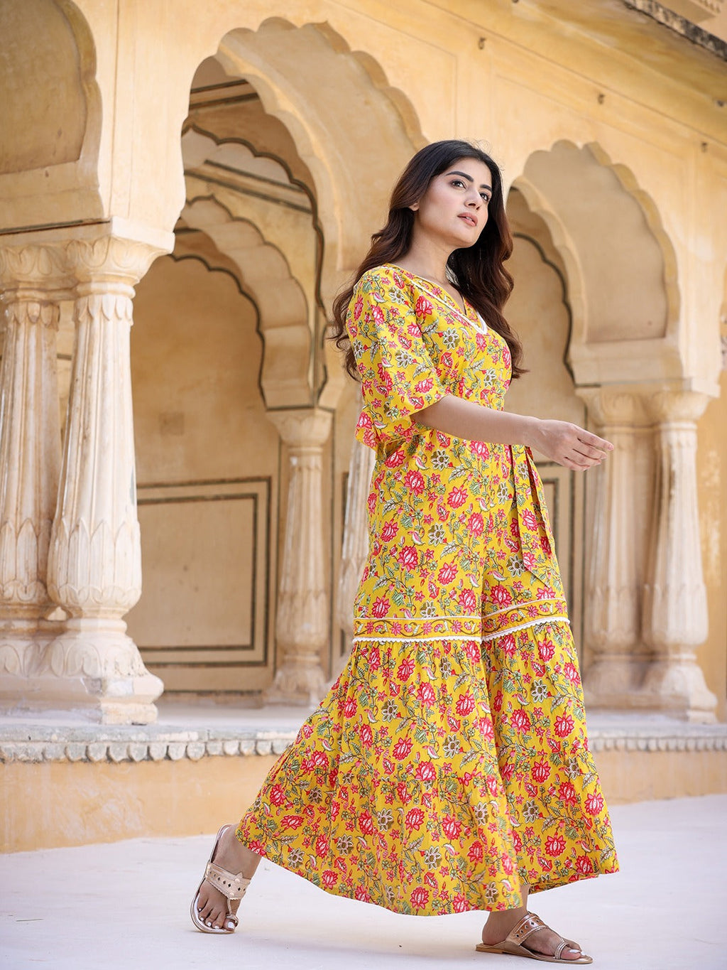 Yufta Mustard Printed Jumpsuit