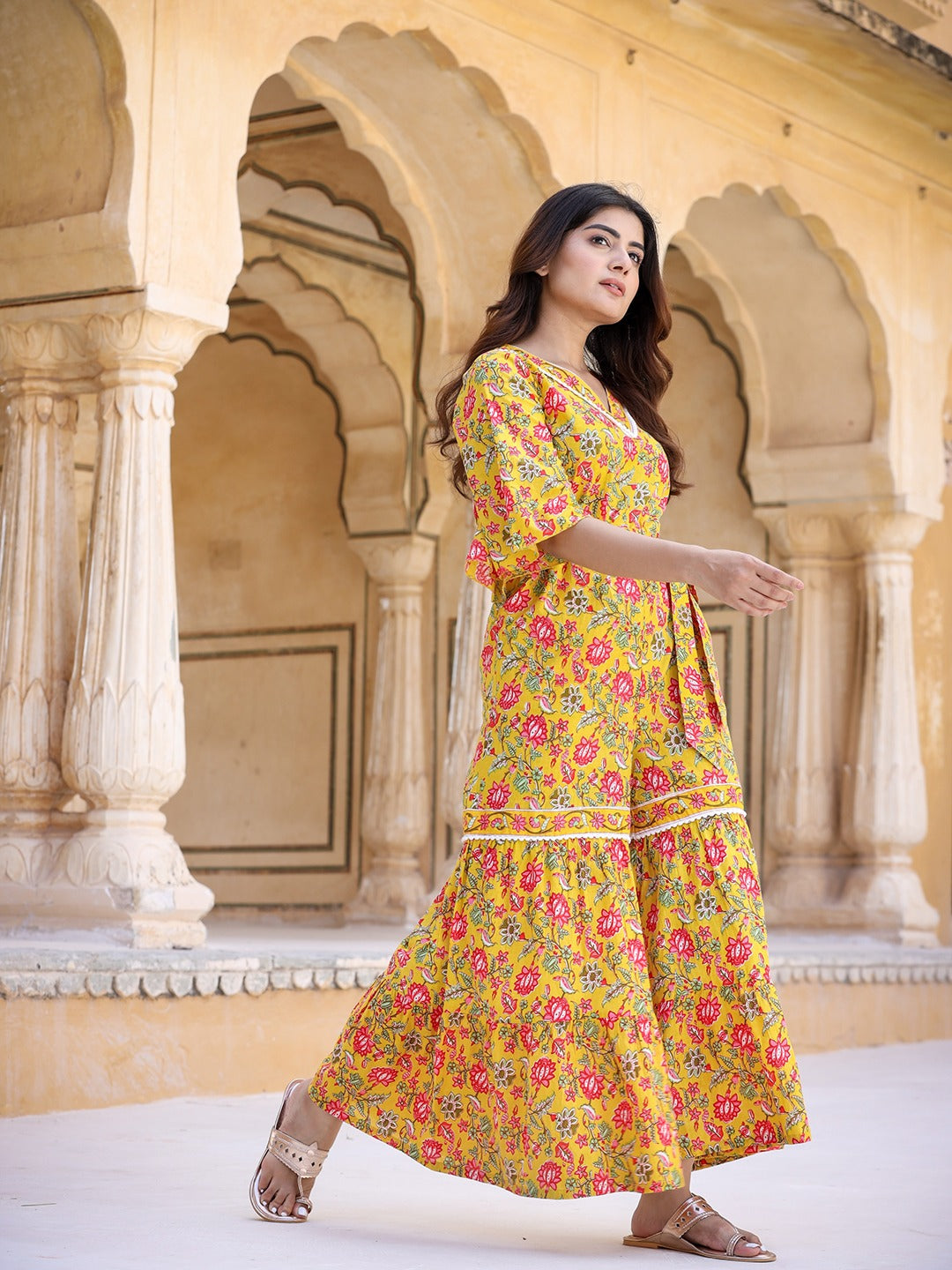 Yufta Mustard Printed Jumpsuit