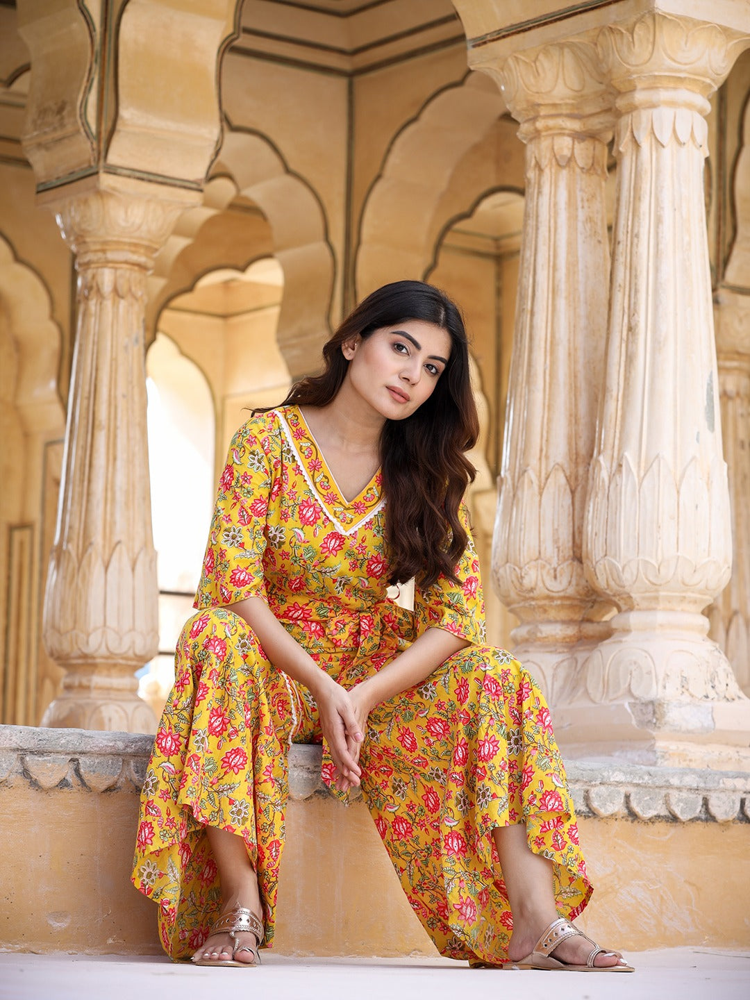 Yufta Mustard Printed Jumpsuit