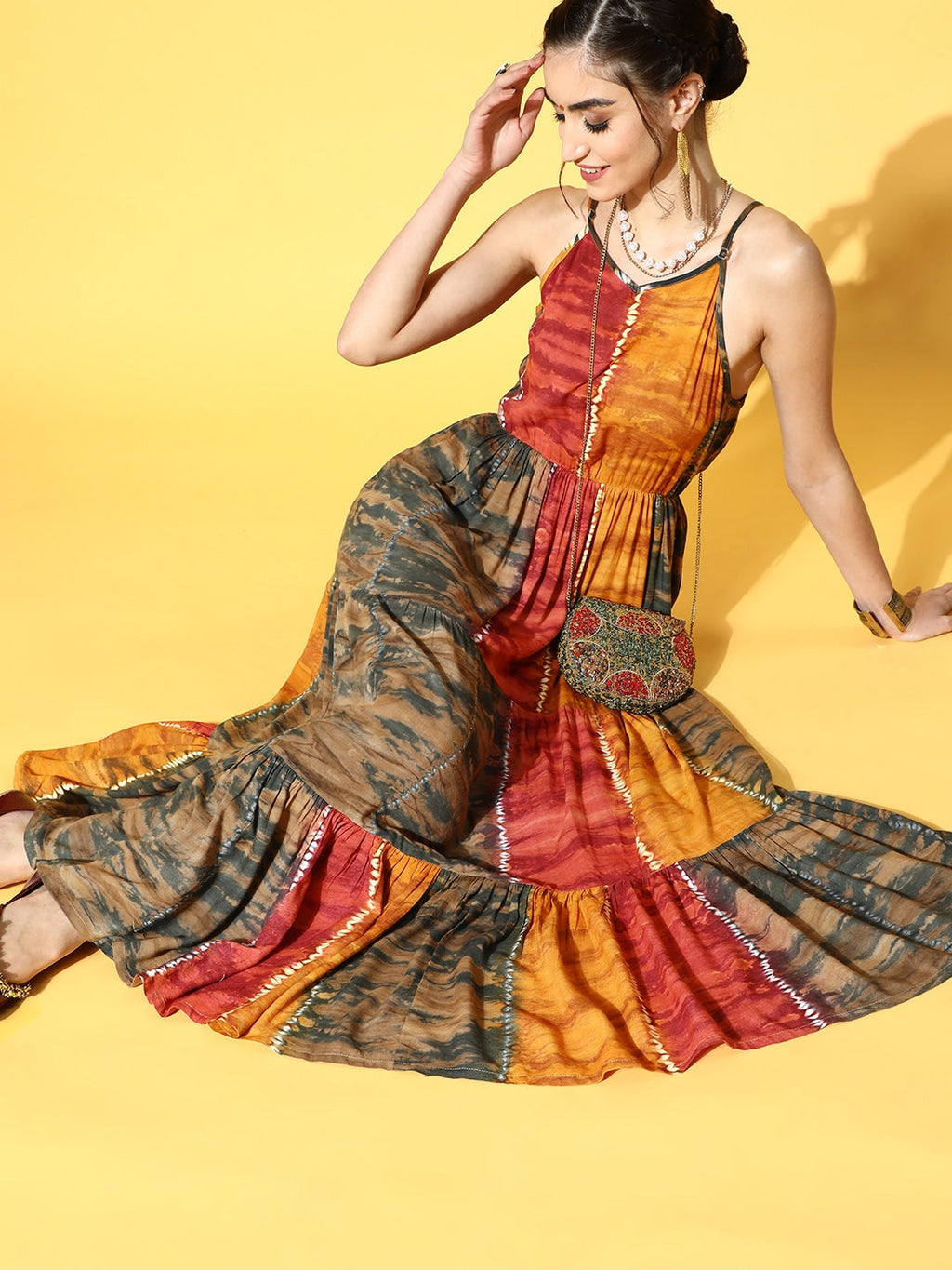 Yufta Mustard Tie and Dye Dress