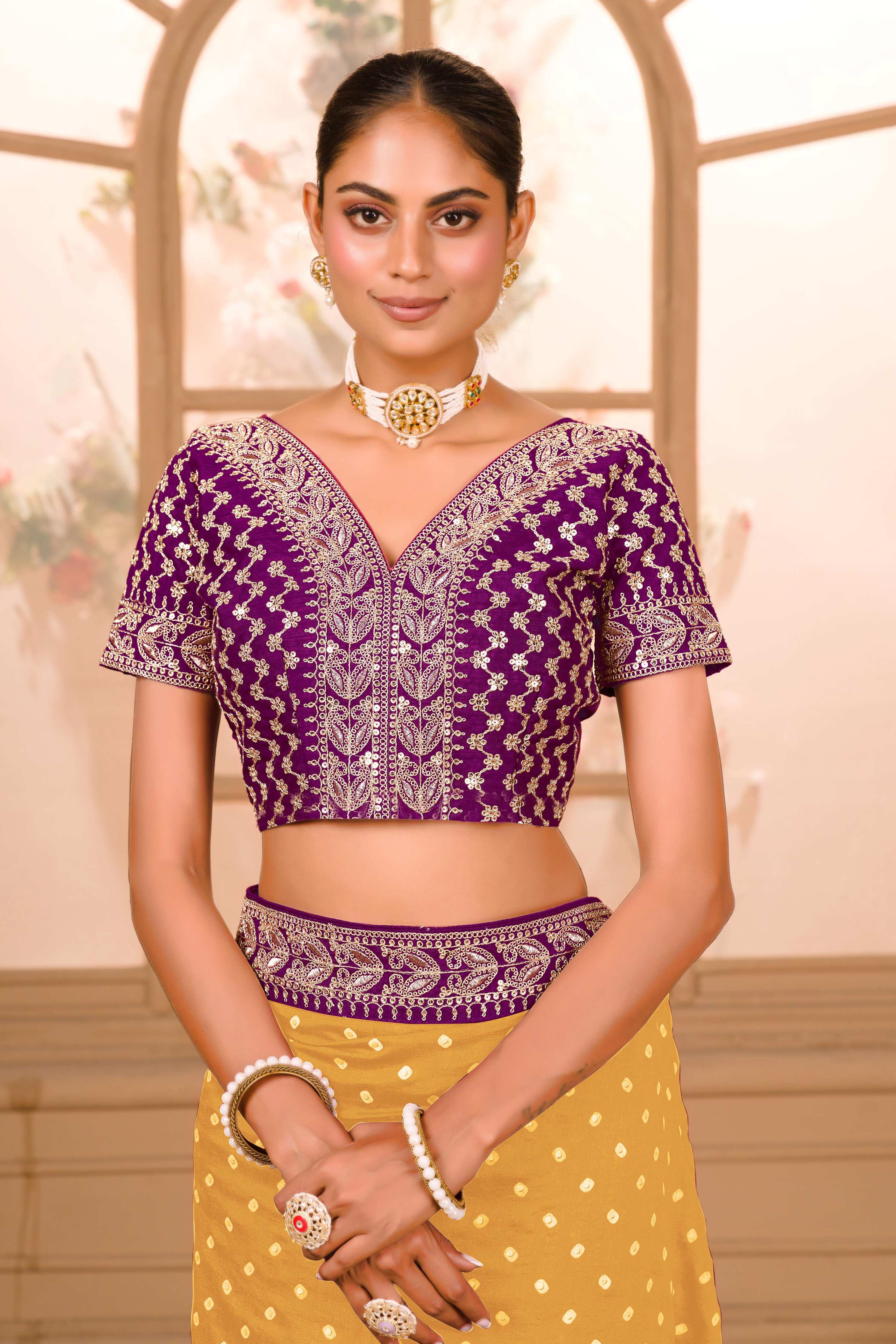 Teeya Creation Yellow Color Chinnon Silk Heavy Embroidery Work Saree