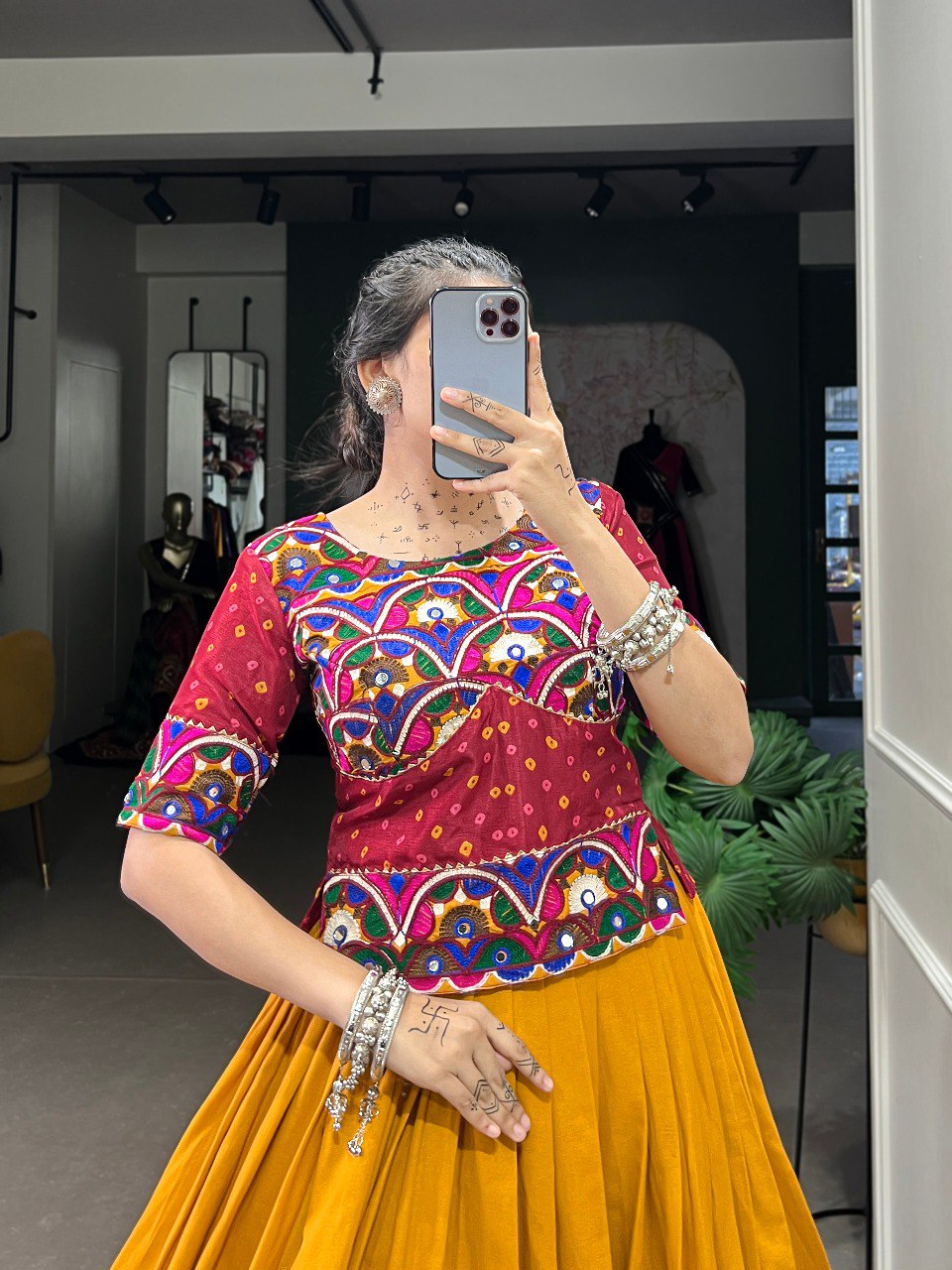 Lorenvalley Pure Cotton Mustard Plain With Gota Patti Touch Up Lehenga Choli