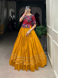Lorenvalley Pure Cotton Mustard Plain With Gota Patti Touch Up Lehenga Choli