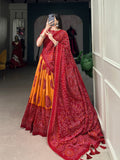 Lorenvalley Mustrad Tussar Silk with Bandhej Print Lehenga Choli