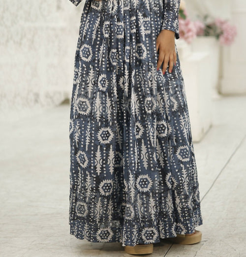 Aayaa Designer Printed Faux Georgette with Embroidery Zari Sequins-work Kids Gown