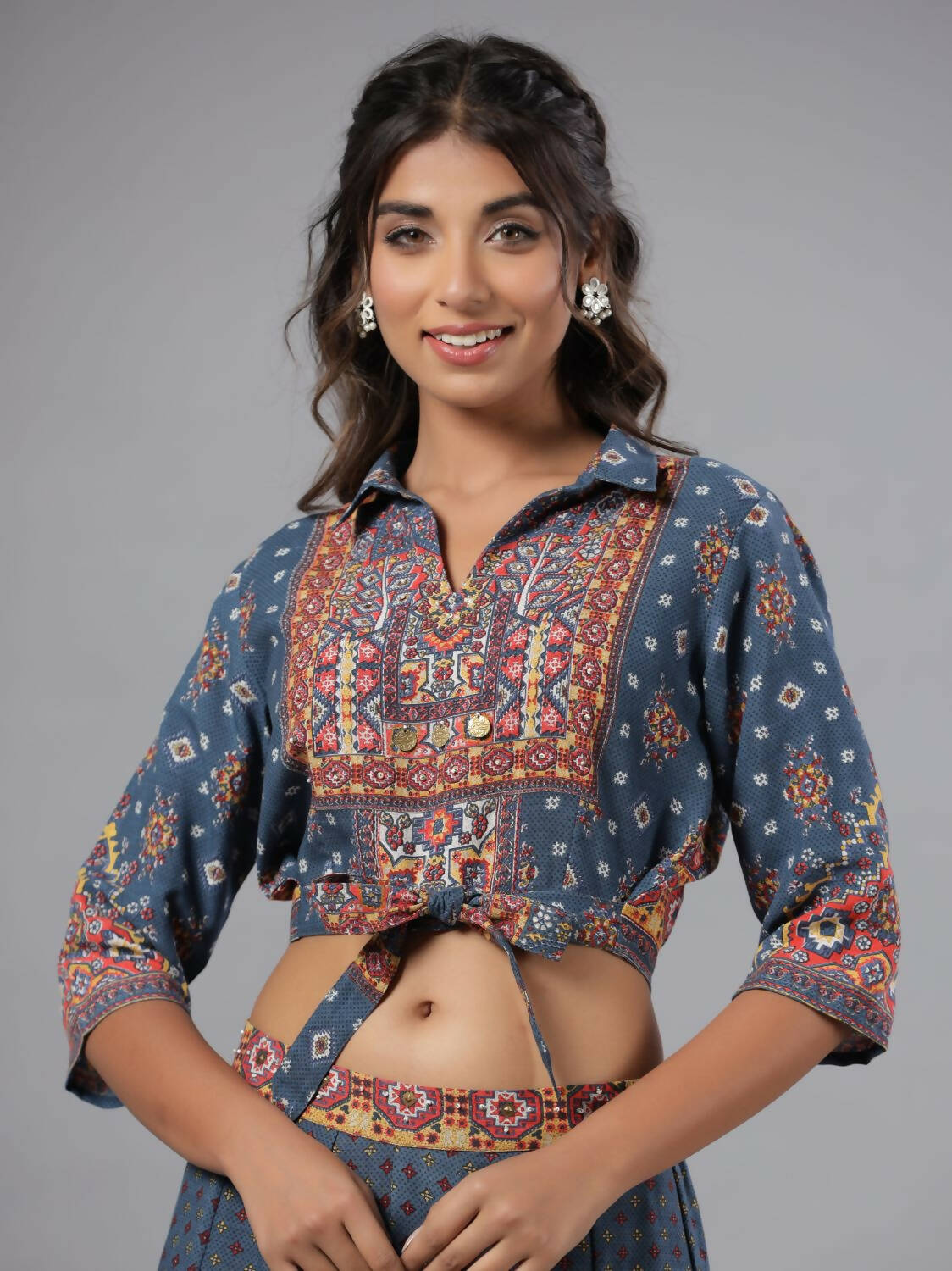 Juniper Women Navy Blue Rayon Printed Clothing Set