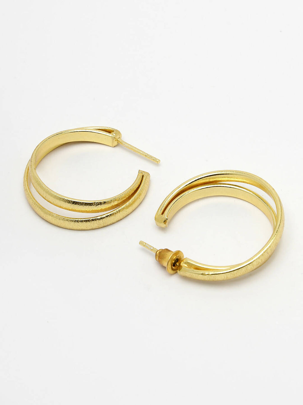 NVR Women Gold-Polished Alloy Circular-Shaped Half Hoop Earrings