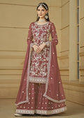 Rust Brown Embroidered Georgette Gharara Style Suit - Emponline