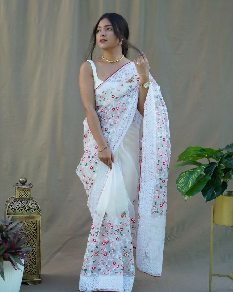 Vamsee Sombi Box White Organza Saree