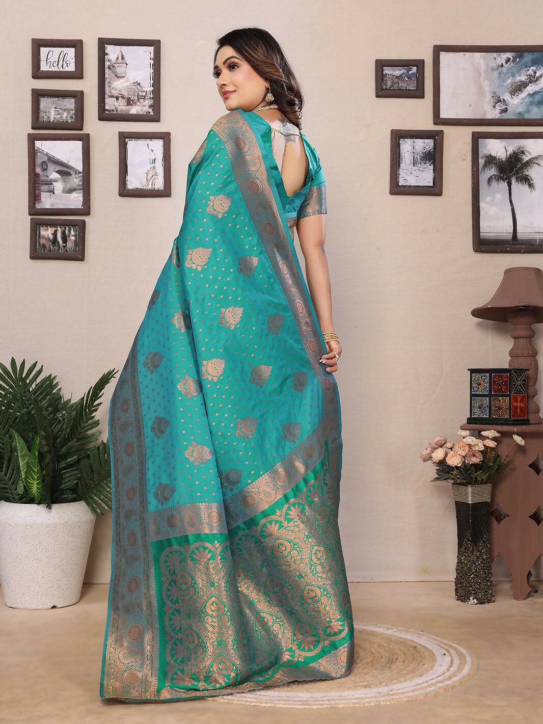 Joban Fashion Banarasi Light Green Woven Soft Silk Saree
