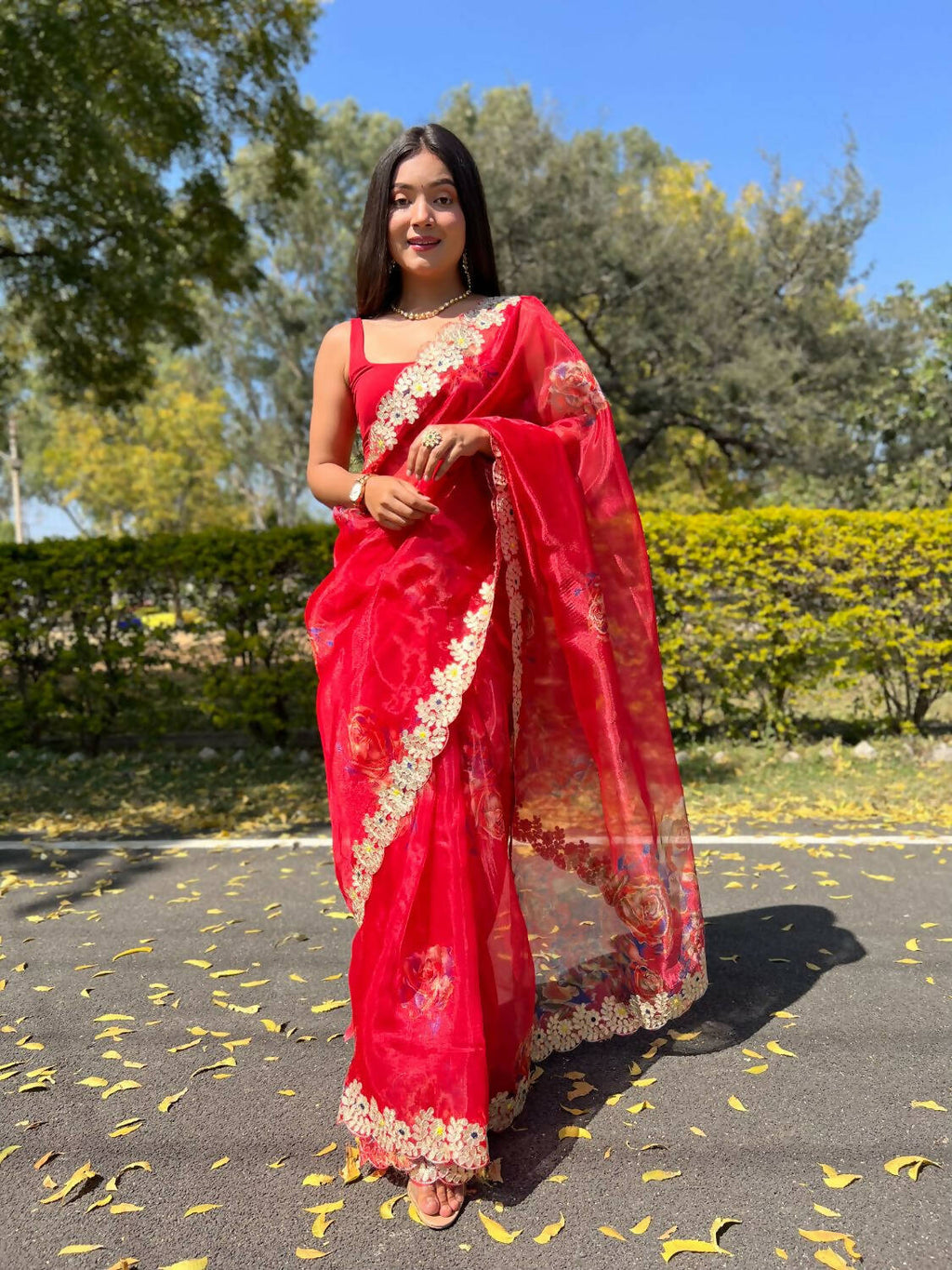 Vamsee Red Organza Saree