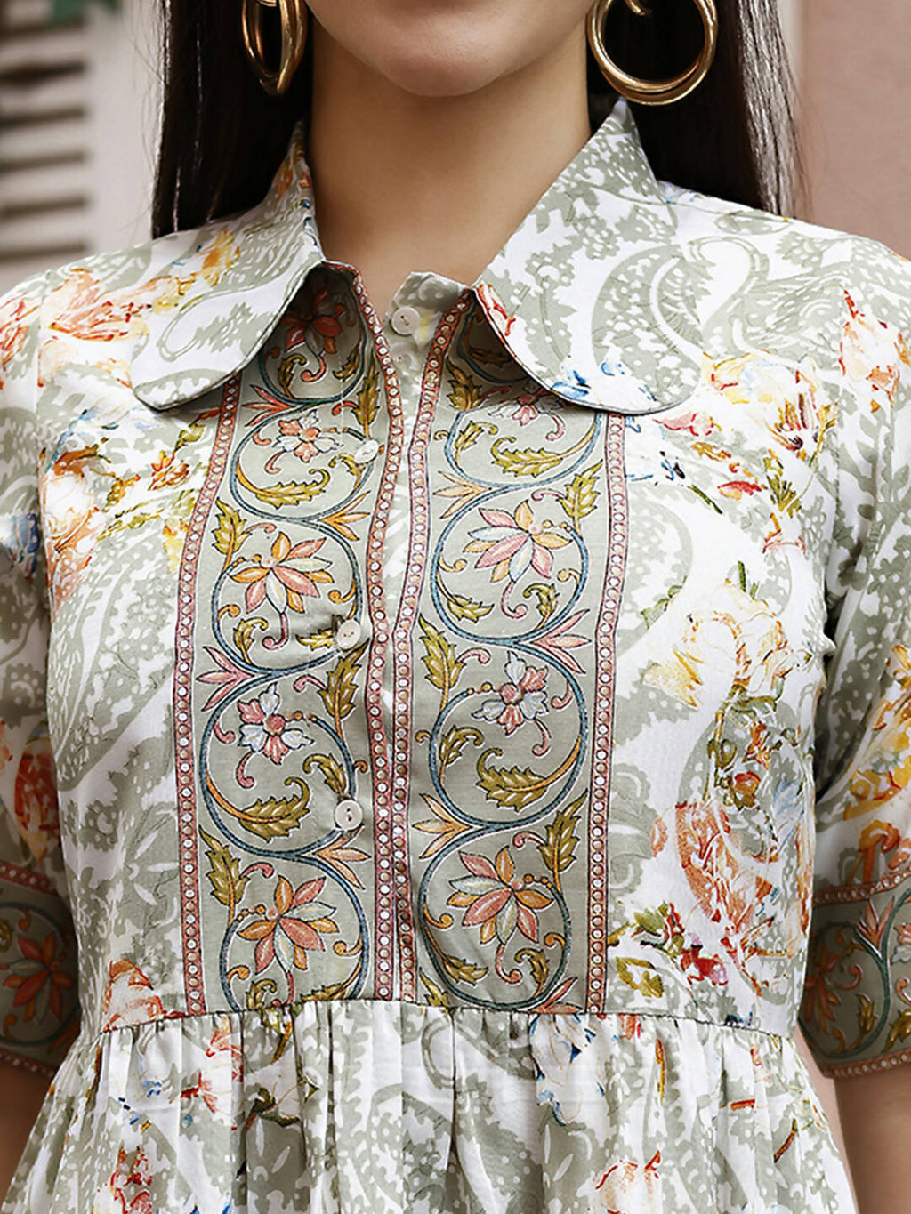 Off White Rayon Paisley Printed Top with Matching Bottom - Eesha