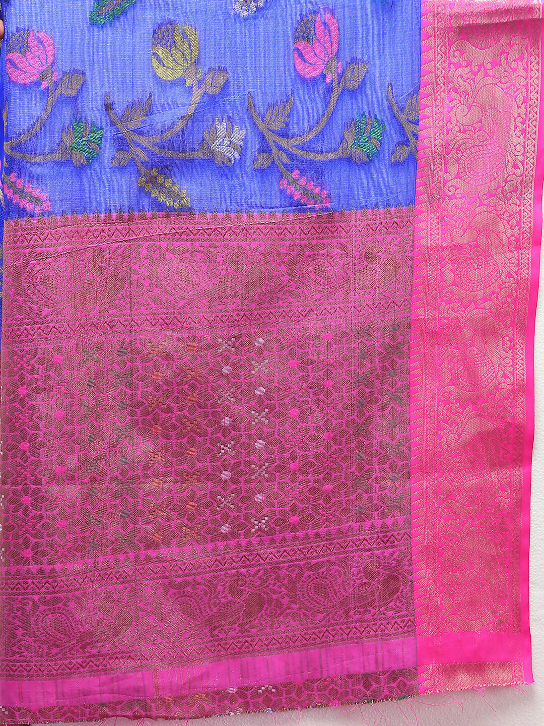 Lorenvalley Fashion Blue Cotton Woven Design Zari Meenakari Weaving Saree