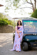 Vastranavya Lavender Weightless Marble Printed & Pearl Lace Border Saree with Unstitched Blouse