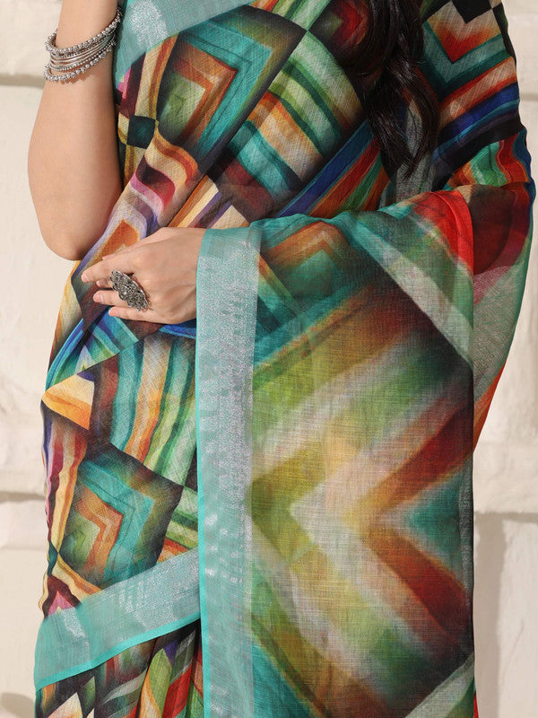 Shivam Fabrics Multi Color Linen Fabric Printed Saree