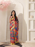 Shivam Fabrics Red Linen Fabric Printed Saree