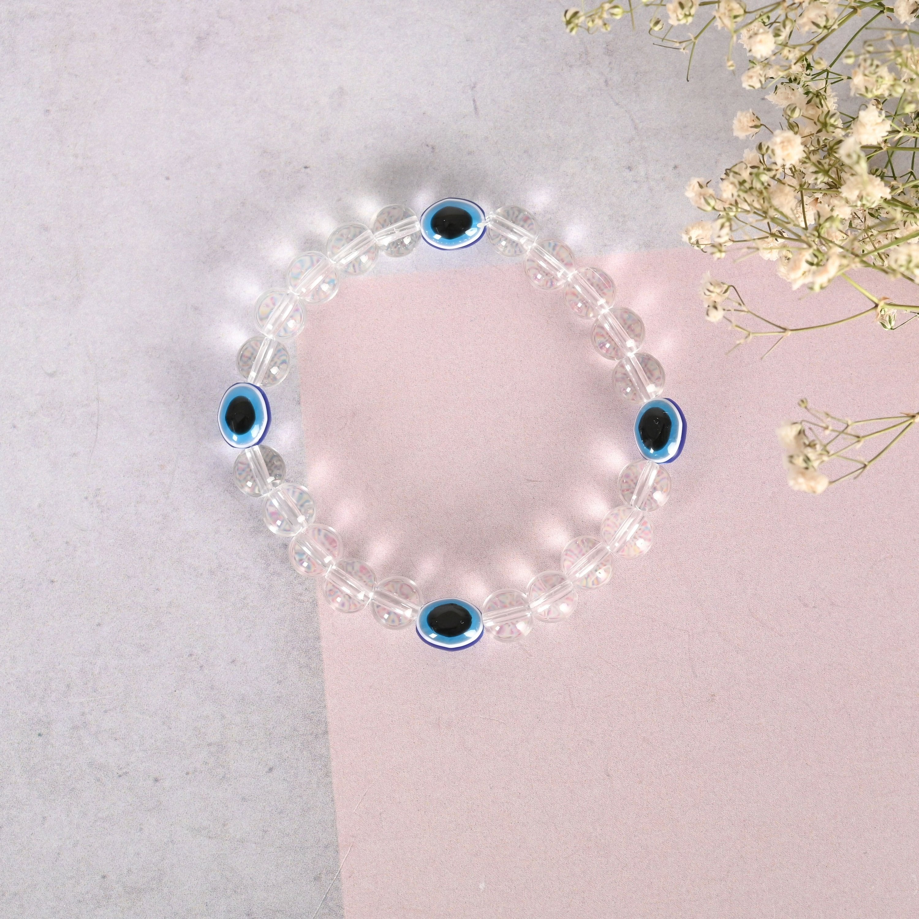 NVR Men & Women Evil Eyetransparent Beaded Elasticated Bracelet