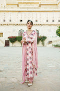 Vaasva White Chinon Floral Embroidered Angrakha Anarkali, Pant & Dupatta set
