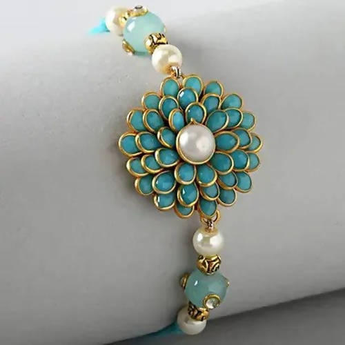 Floral Stylish Rakhi & Kaju Katli Box
