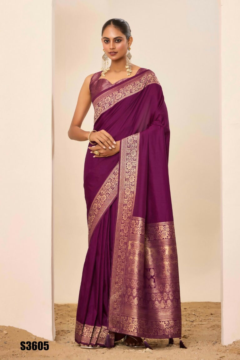Wine Dolla Silk Wevon Galla Designer Saree - Zeel